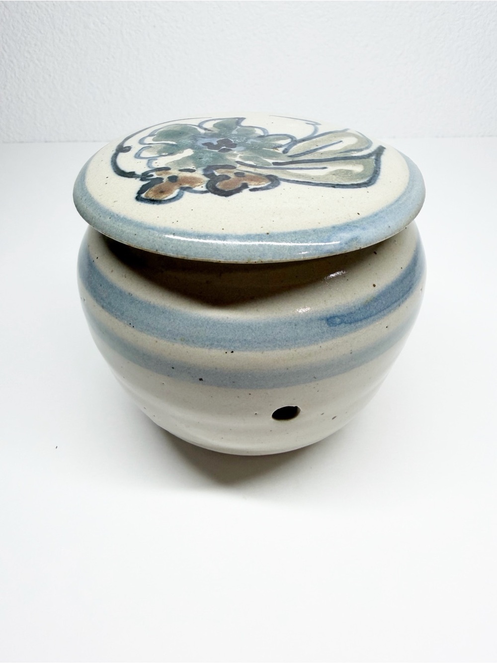 Vintage Folk Art Tonala Stoneware Pottery Potpourri Bowl
